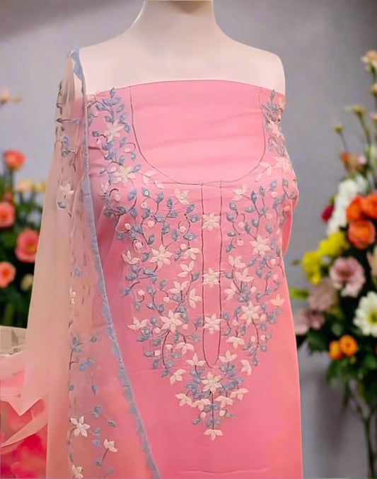 Cotton Phool Patti Applique Work Ready to Stich Material with Dupatta