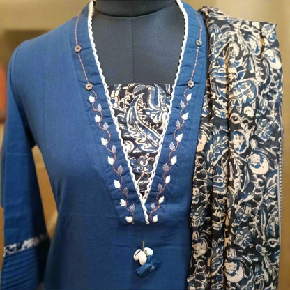 Bright and Beautiful Cotton Kalamkari Suit in Blue
