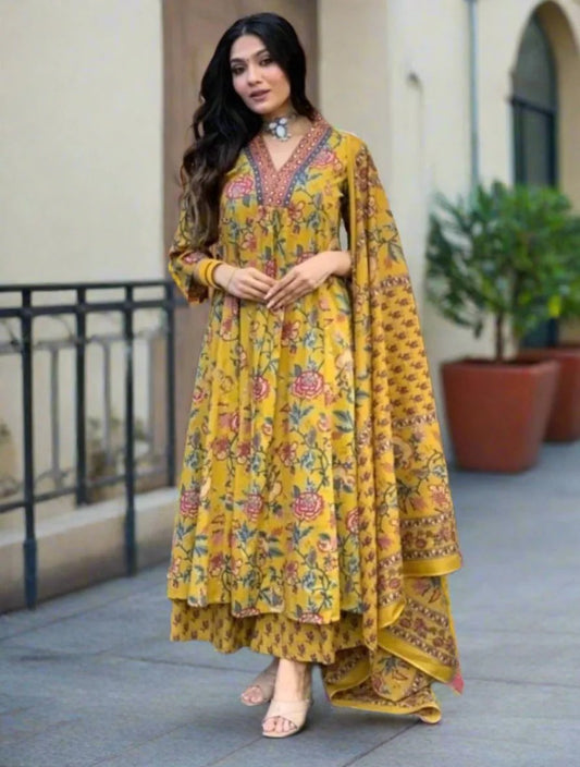 Beautiful Summer Soothing Floral Printed A Line Kurta in Yellow