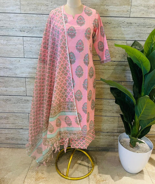 Elegant Pink Kota Doria Dupatta Set