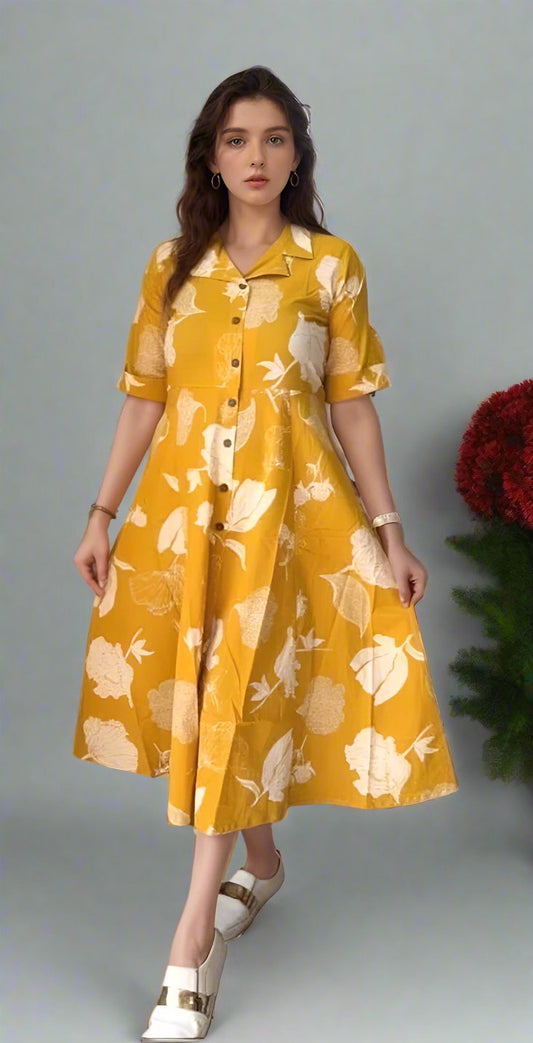 Floral Printed A-Line Tunic in Yellow