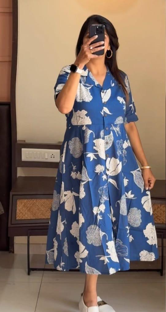 Floral Printed A-Line Tunic in Blue