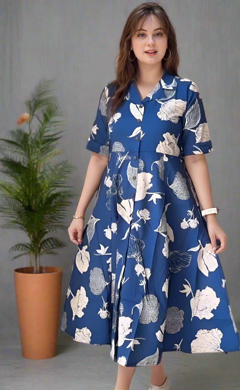 Floral Printed A-Line Tunic in Blue