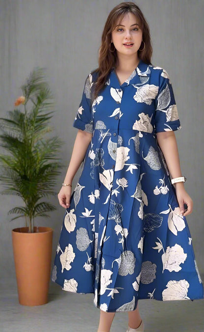 Floral Printed A-Line Tunic in Blue