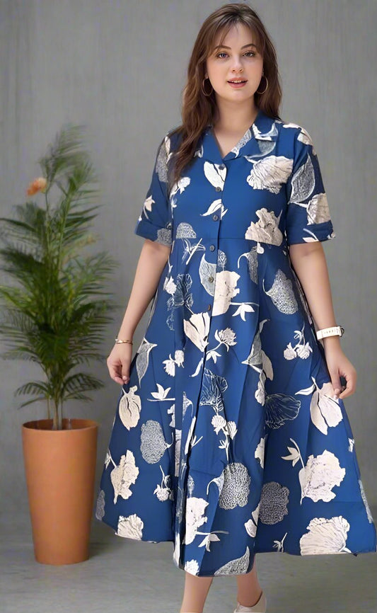 Floral Printed A-Line Tunic in Blue