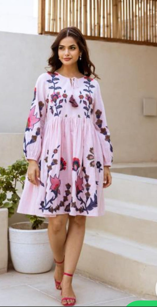 Pretty Pink Embroidered One Piece Dress