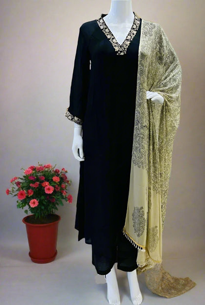 Premium Chinon Silk Suit in Black