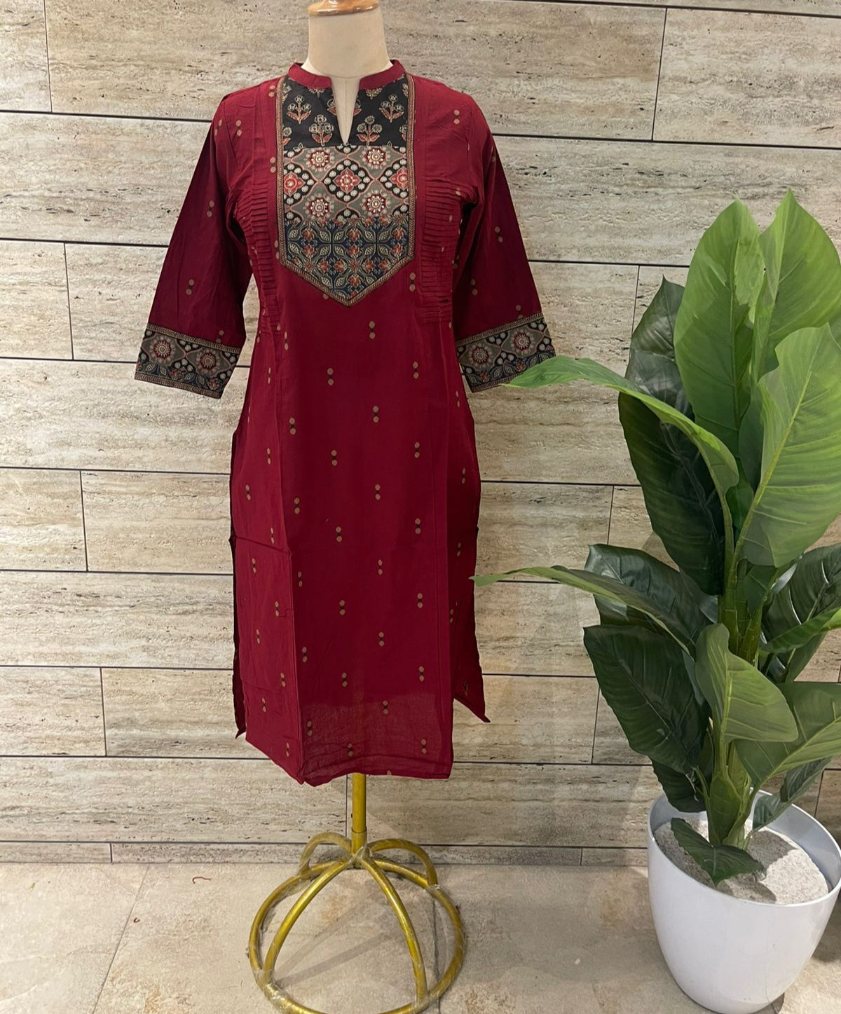 Elegant Handloom Cotton, Full Weave Cotton Kurti in Maroon
