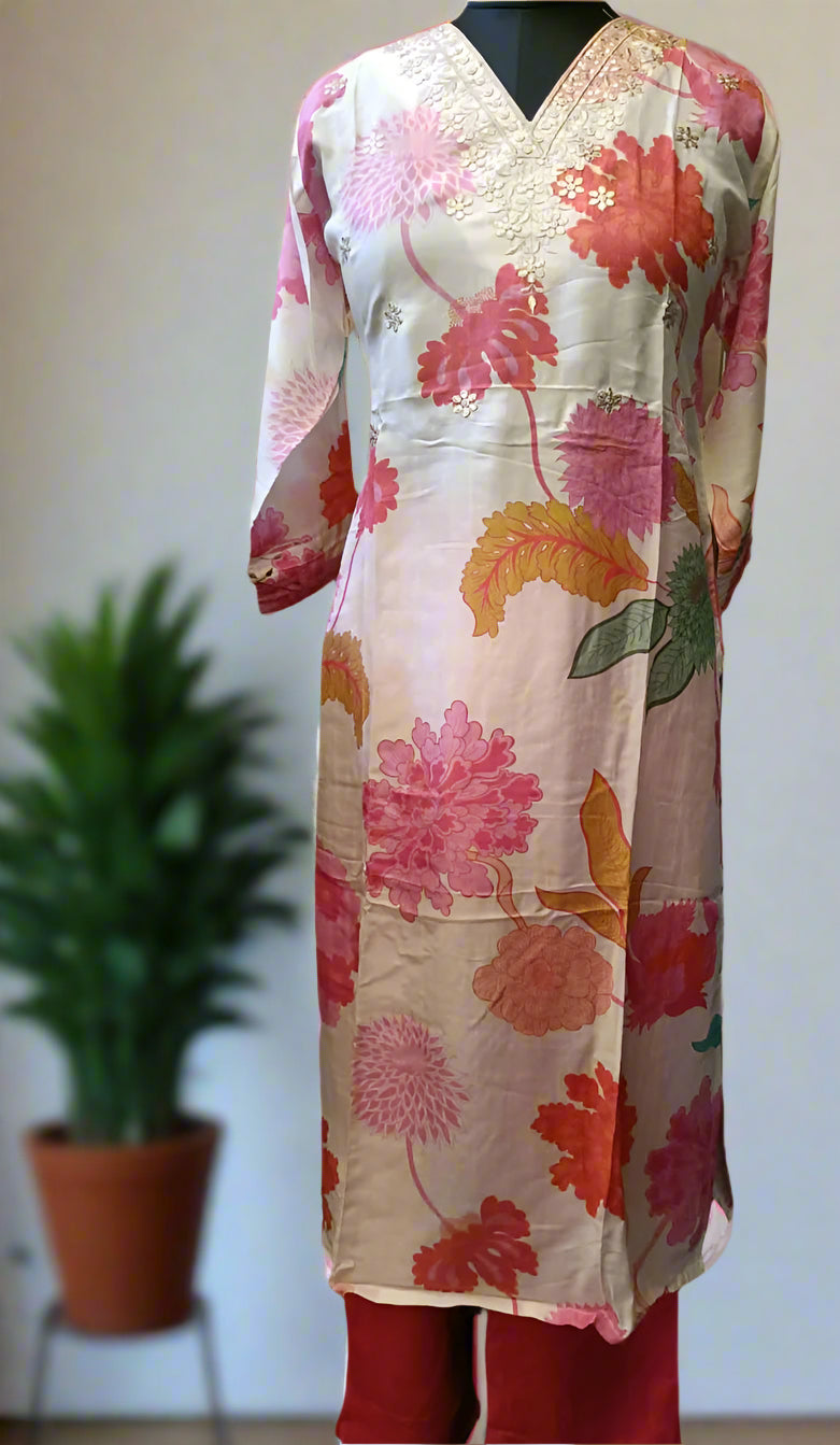 Beautiful Muslin Silk Kurta Pants Set