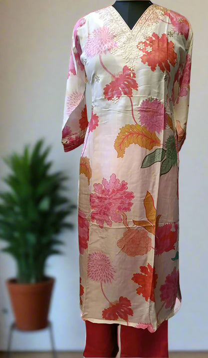 Beautiful Muslin Silk Kurta Pants Set