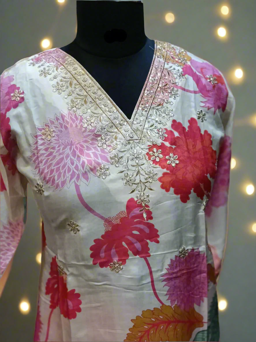 Beautiful Muslin Silk Kurta Pants Set