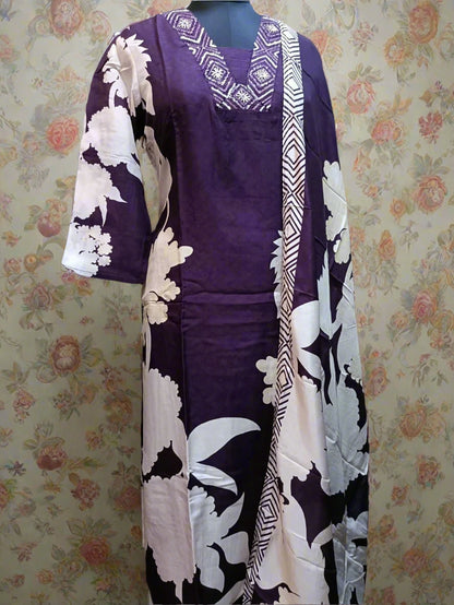 Elegant Purple Floral Printed Sequined Kurta Set