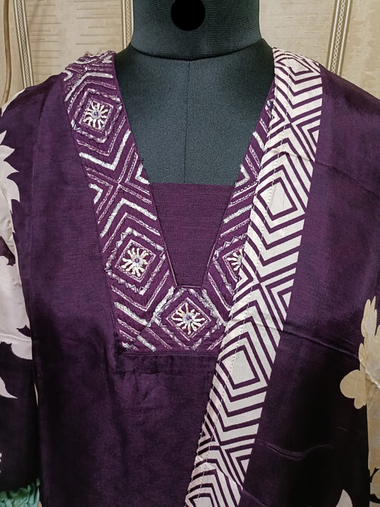 Elegant Purple Floral Printed Sequined Kurta Set