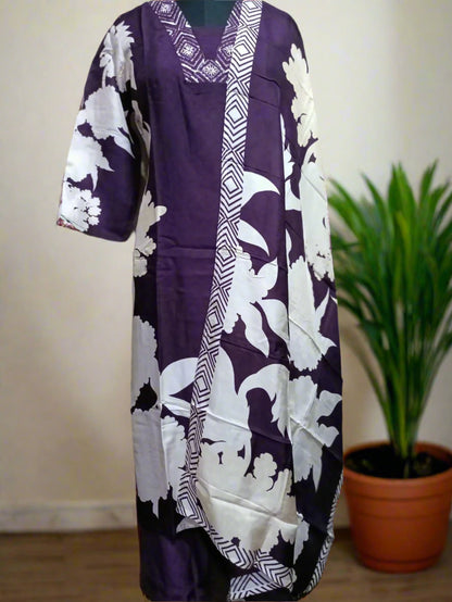Elegant Purple Floral Printed Sequined Kurta Set