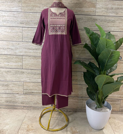 Premium Cotton Suit in Wine Solid Base