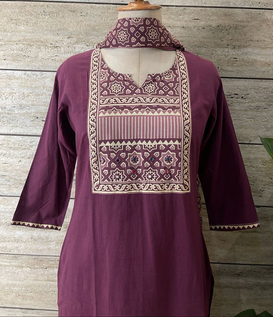 Premium Cotton Suit in Wine Solid Base