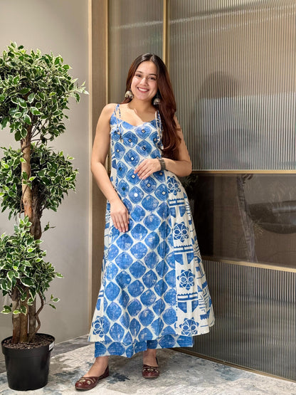 Beautiful Blue A Line Kurta With Noodle Straps