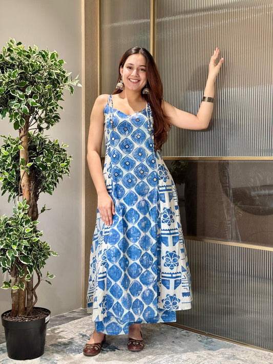 Beautiful Blue A Line Kurta With Noodle Straps