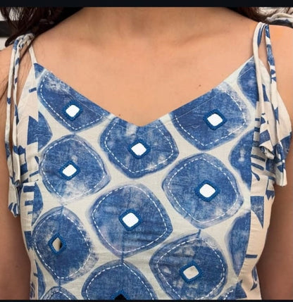 Beautiful Blue A Line Kurta With Noodle Straps