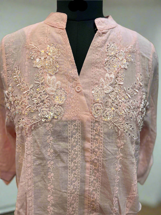 Light Peach Top With Embroidery And Sequin Details
