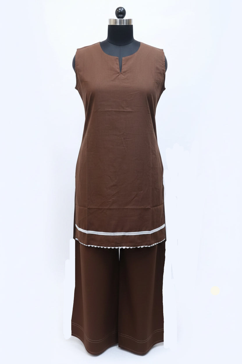 Elegant Sleeveless Chocolate Brown Farsi Set ( Separately sleeves available)