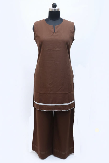 Elegant Sleeveless Chocolate Brown Farsi Set ( Separately sleeves available)