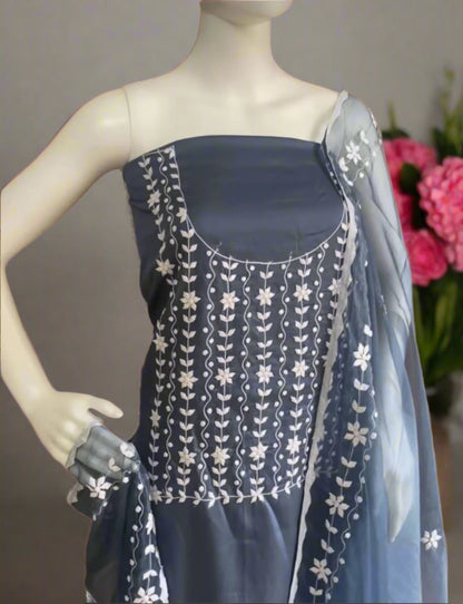 Cotton Phool Patti Applique Work Ready to Stich Material with Dupatta
