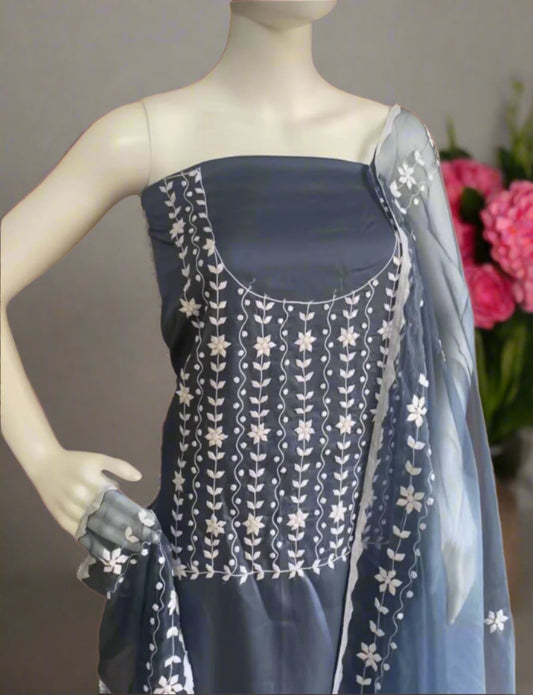 Cotton Phool Patti Applique Work Ready to Stich Material with Dupatta