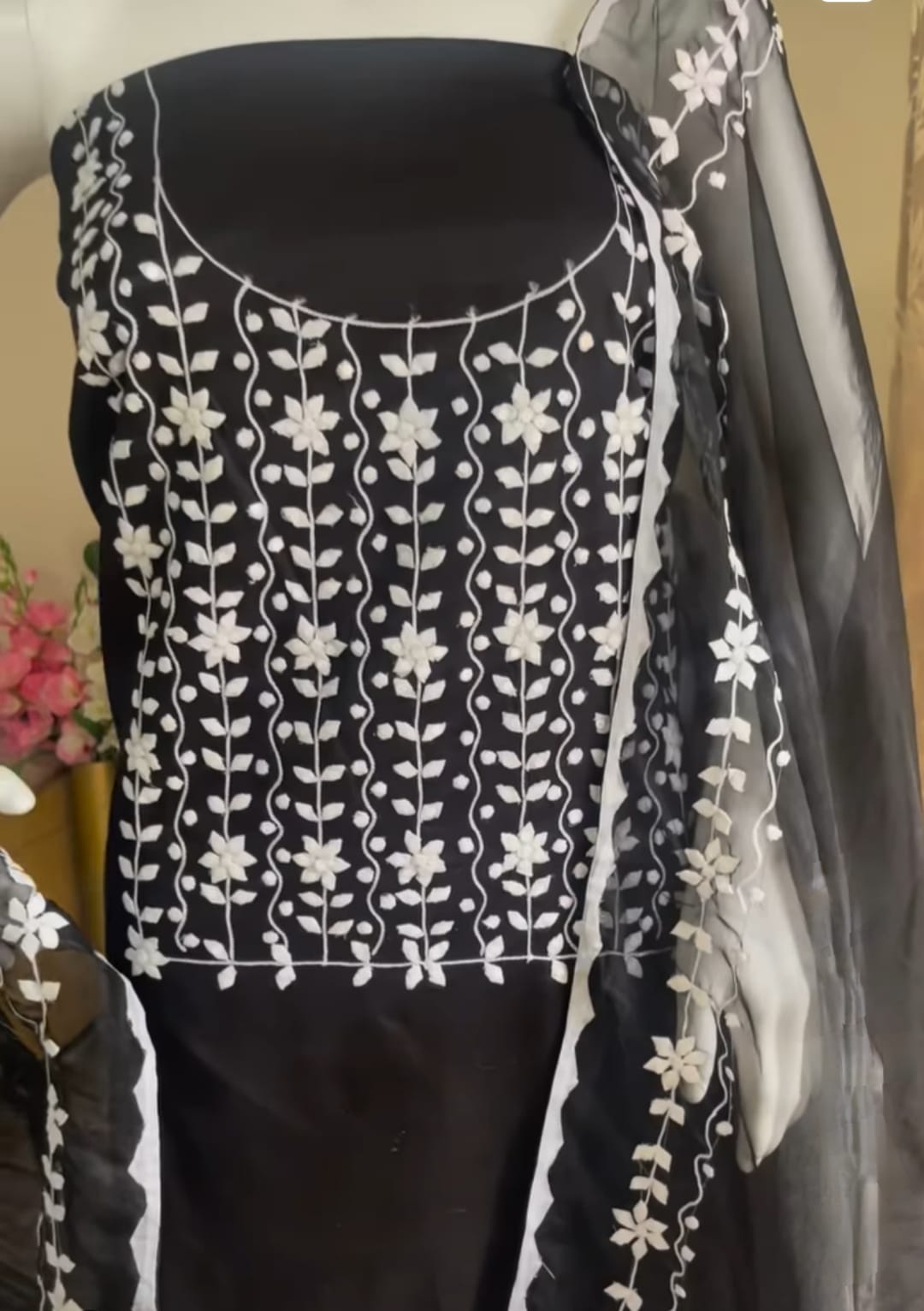 Cotton Phool Patti Applique Work Ready to Stich Material with Dupatta