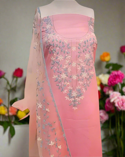 Cotton Phool Patti Applique Work Ready to Stich Material with Dupatta
