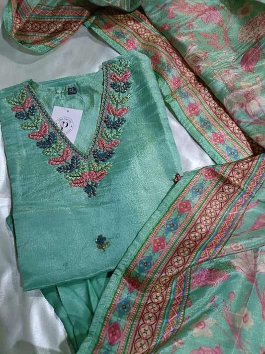 Sea Green Party Wear Simar Suit With Digital Print Dupatta