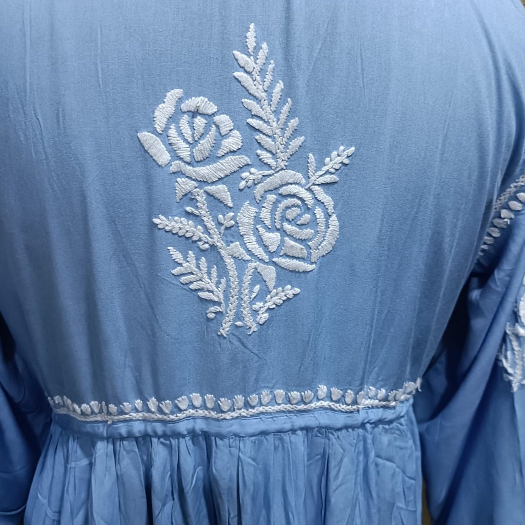 Pure Modal Angrakha Gown in Pastel Blue