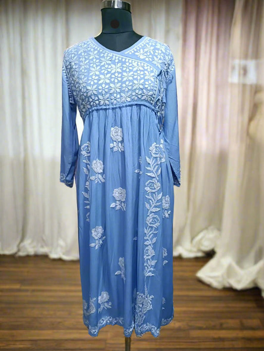 Pure Modal Angrakha Gown in Pastel Blue