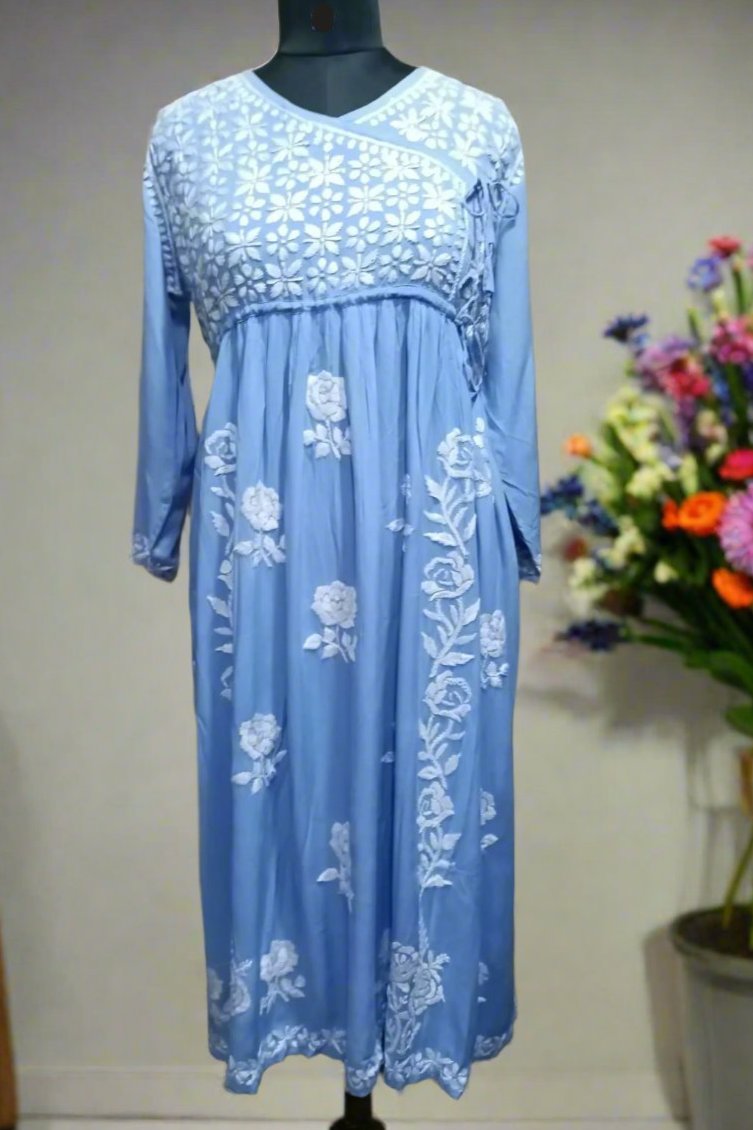 Pure Modal Angrakha Gown in Pastel Blue