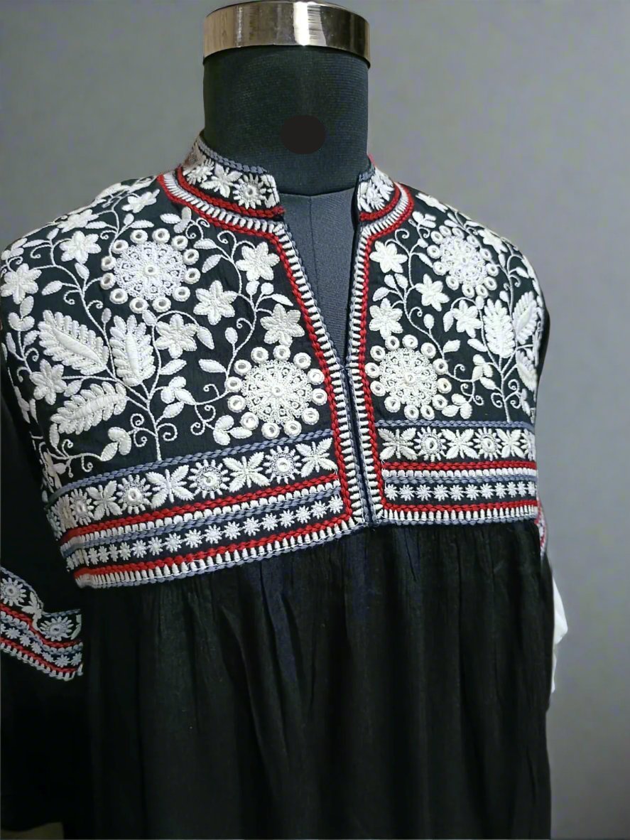 Elegant Cotton Embroidered Short Kurta in Black