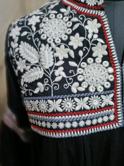 Elegant Cotton Embroidered Short Kurta in Black