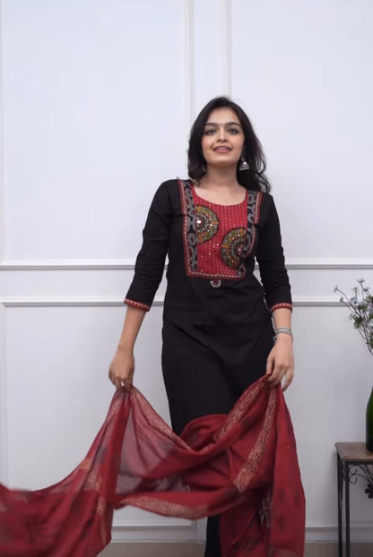 Stunning Cotton Patch Work Suit in Black