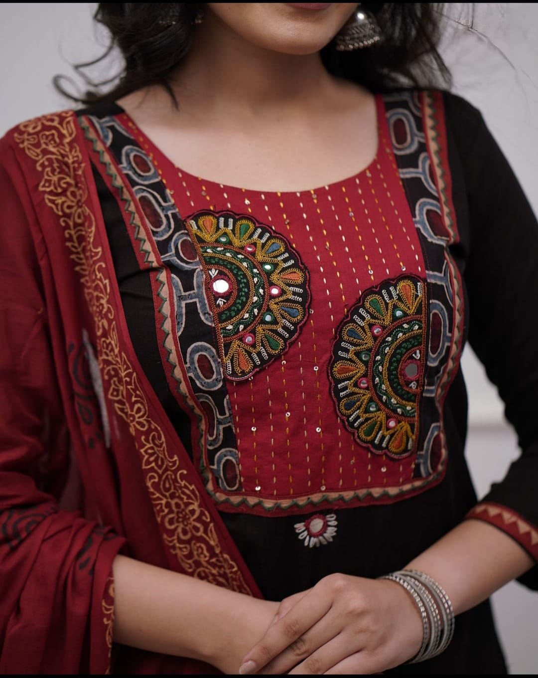 Stunning Cotton Patch Work Suit in Black