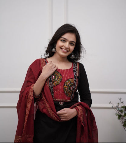 Stunning Cotton Patch Work Suit in Black