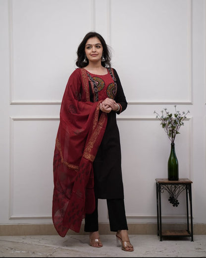 Stunning Cotton Patch Work Suit in Black