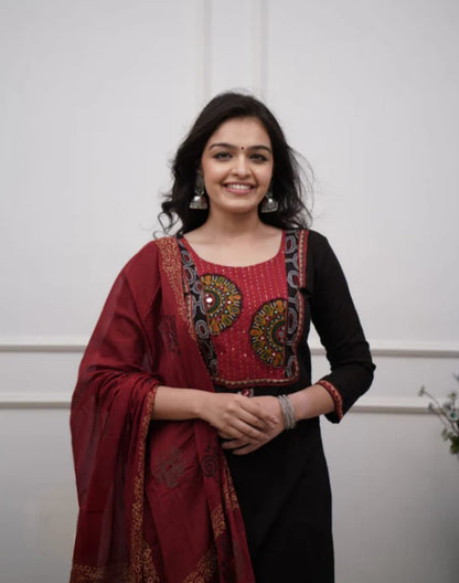 Stunning Cotton Patch Work Suit in Black