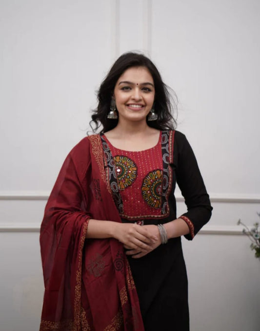 Stunning Cotton Patch Work Suit in Black