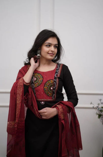 Stunning Cotton Patch Work Suit in Black