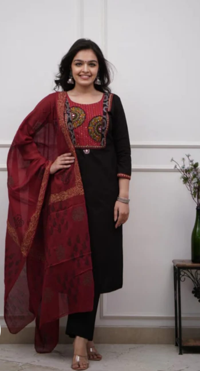 Stunning Cotton Patch Work Suit in Black