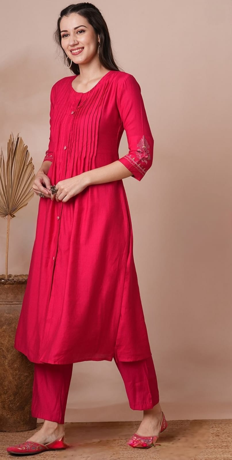 Stunning Pink A -Line Kurta Set