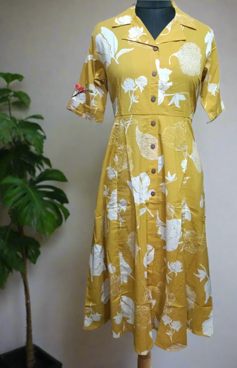 Floral Printed A-Line Tunic in Yellow