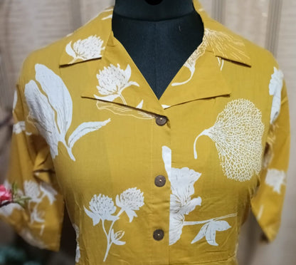 Floral Printed A-Line Tunic in Yellow