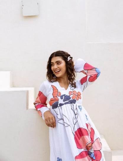 Premium Pure Cotton Midi Dress In White