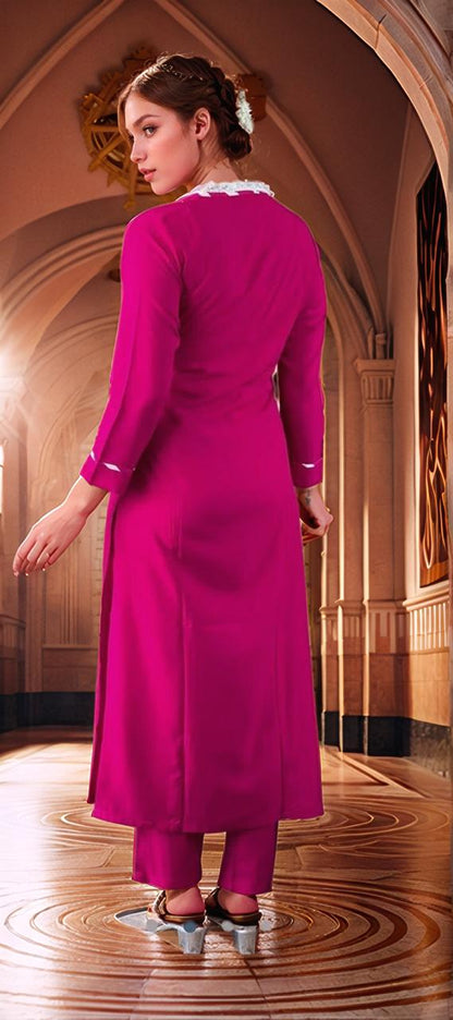 Stunning Pink Abstract Print Russian Silk Suit Set With Sequence Lace Work