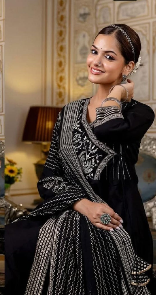 Stylish Designer Anarkali Kurti Set in Black